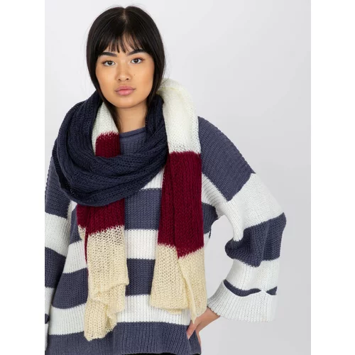 Fashion Hunters Ecru-burgundy colored women's knitted scarf