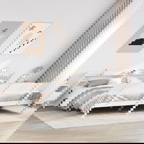 VidaXL Posteljni okvir brez vzmetnice bel 200x200 cm trdna borovina Slike