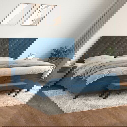 vidaXL Box spring postelja z vzmetnico temno modra 200x200 cm žamet Cene