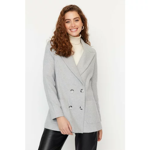 Trendyol Gray Button Close Stamp Coat