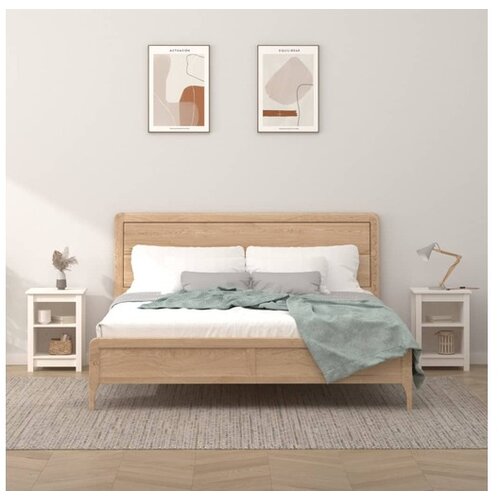  Nočna omarica 2 kosa bela 40x35x55 cm trdna borovina Slike