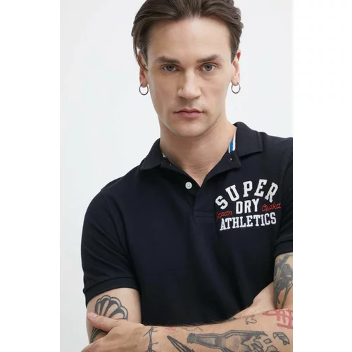Superdry Pamučna polo majica boja: crna, s aplikacijom
