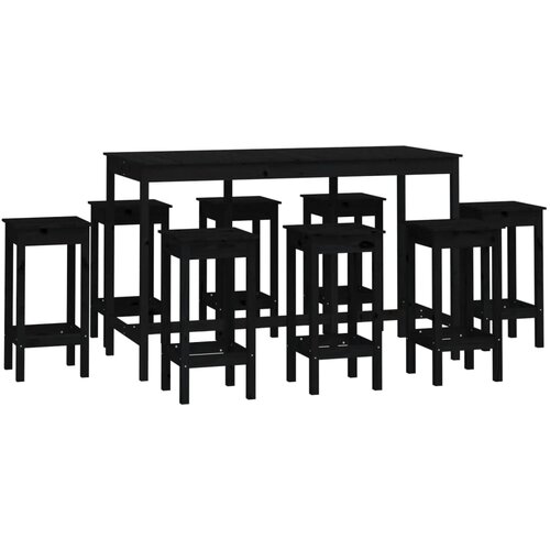 vidaXL Barska garnitura 9-delna črna trdna borovina Cene