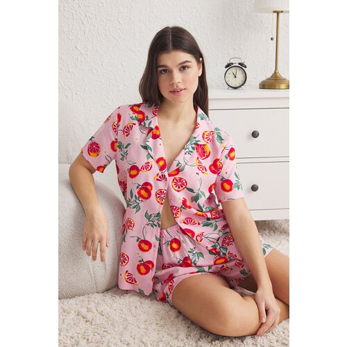 Trendyol Pink-Multicolored Printed Shally Woven Pajama Set Slike