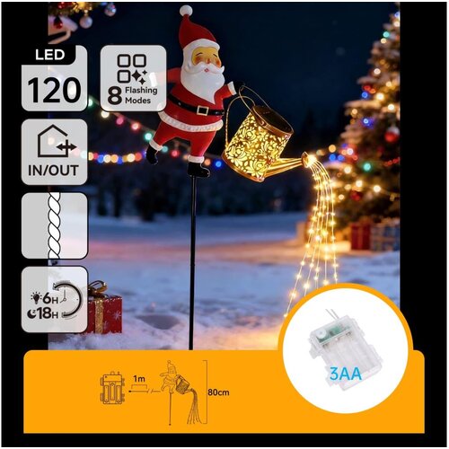  Aigostar- LED spolja&amp;scaron;nja božićna dekoracija 120xLED/3xAA/8 funkcija 80 cm IP44 Santa/topla Slike