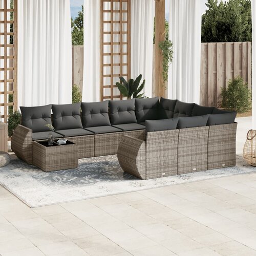vidaXL 11-dijelni set vrtnih sofa od poliratana s jastucima sivi Cijene
