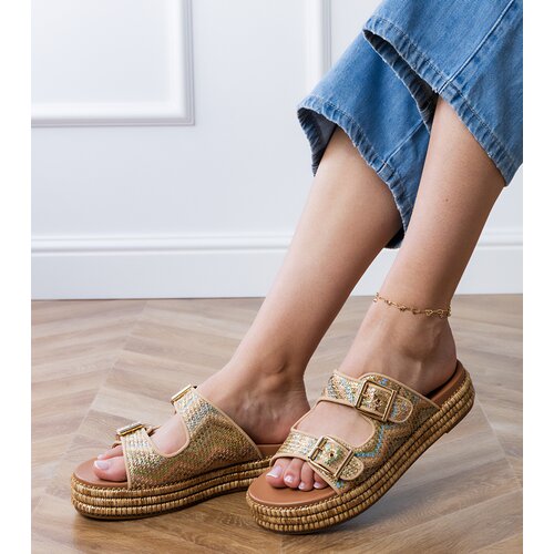 D/CEO Golden sandals with buckles on the straps Rider Cene