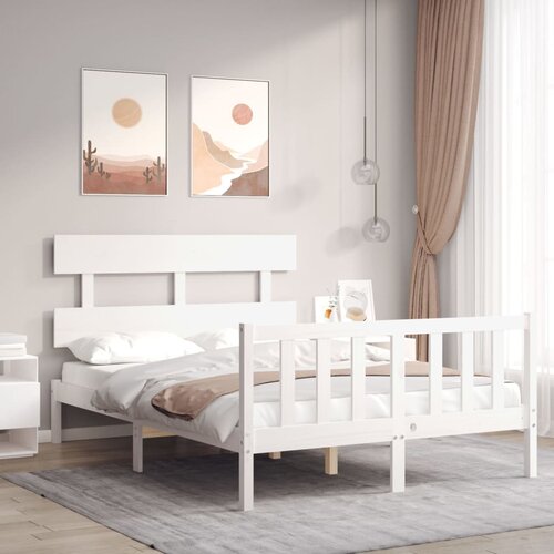 The Living Store Posteljni okvir z vzglavjem bel 120x200 cm trden les - Posteljni Okvir, (21531963) Slike