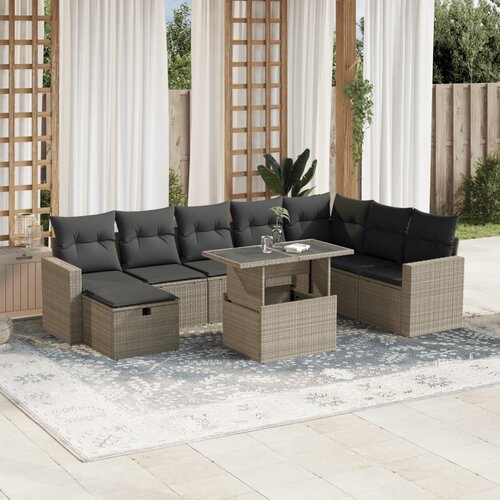 vidaXL 9-dijelni set vrtnih sofa od poliratana s jastucima svjetlosivi Cijene