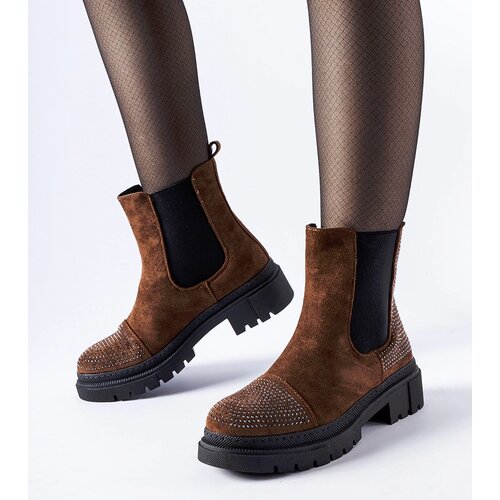 Gemre Brown ankle boots with rhinestones eco-suede Grinzane Cene