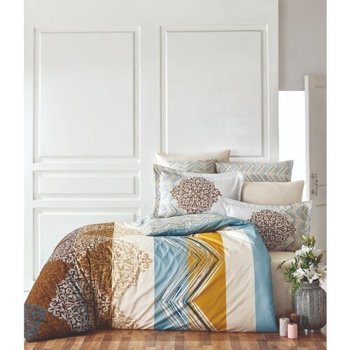  Julia WhiteBrownBlueMustard Ranforce Double Quilt Cover Set (EU) (IT) Cene