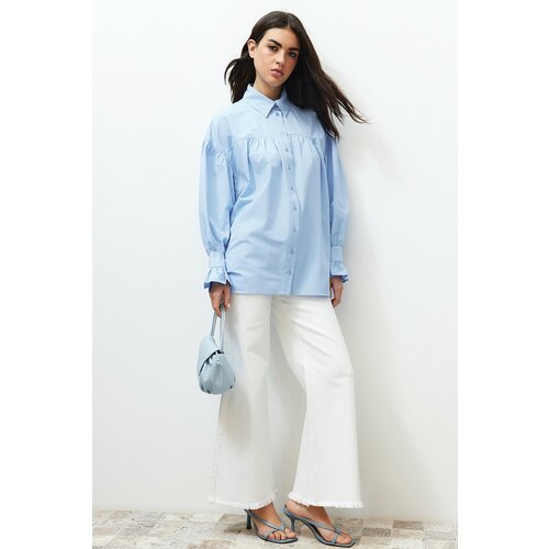 Trendyol Light Blue Shirred Cotton Woven Shirt Slike