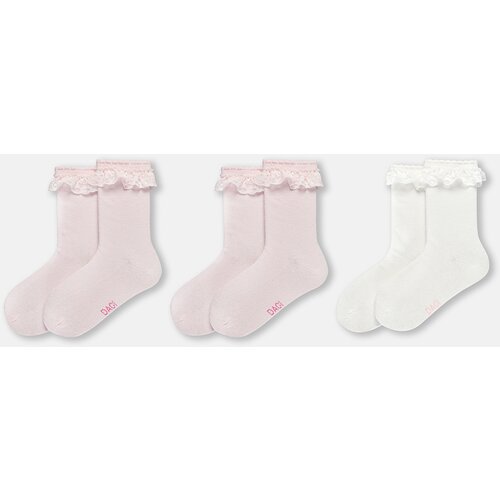 Dagi Ecru-Pink Girl's 3-Piece Lace Socks Slike