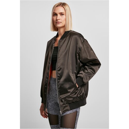 UC Ladies Women&amp;#039;s Oversized Satin Bomber Jacket Black Slike