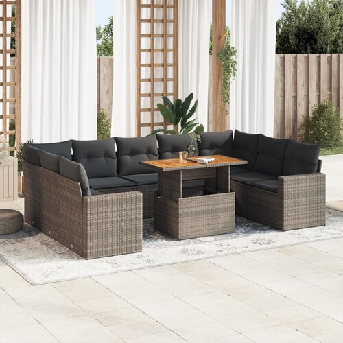 vidaXL 10-dijelni set vrtnih sofa od poliratana s jastucima sivi Cijene