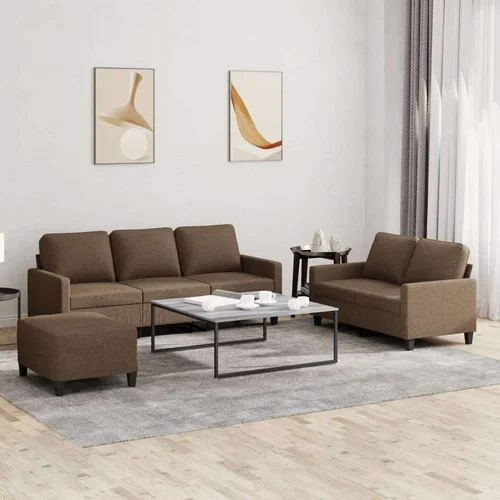  3-dijelni set sofa s jastucima smeđi od tkanine