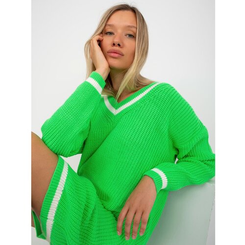 Fashion Hunters Fluo green mini dress with V neckline RUE PARIS Slike