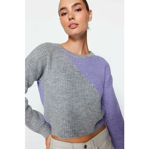 Trendyol Gray Crop Color Block Knitwear Sweater