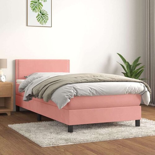 Box spring postelja z vzmetnico roza 90x200 cm žamet, (20892742) Cene