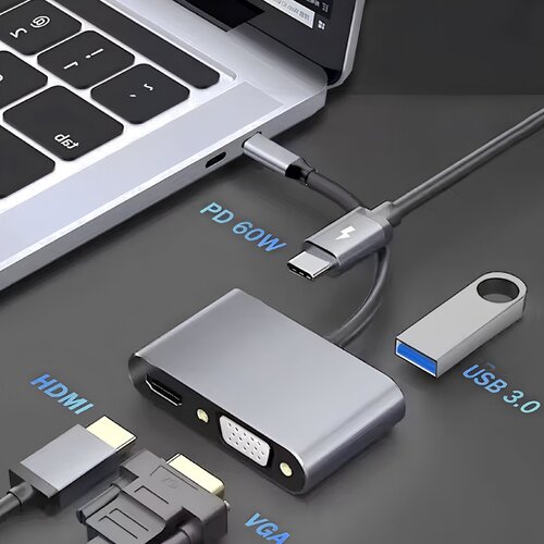  4u1 USB HUB, HDMI+USB-A+VGA i USB-C(PD) Slike