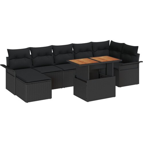 VidaXL 8-dijelni vrtni sofa set s jastučićima Crni Poly Rattan, 2-sjedalna vrtna sofa s pohranom i jastučićima Crni Poly Rattan Slike