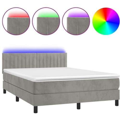 Maison Chic Box spring postelja - Vzmetna postelja z vzmetnico LED svetlo siva 140x200cm žamet SL15712, (21904724) Cene