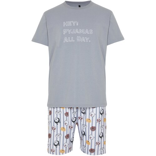 Trendyol Men's Gray Regular Fit Printed Knitted Pajamas Set Cene