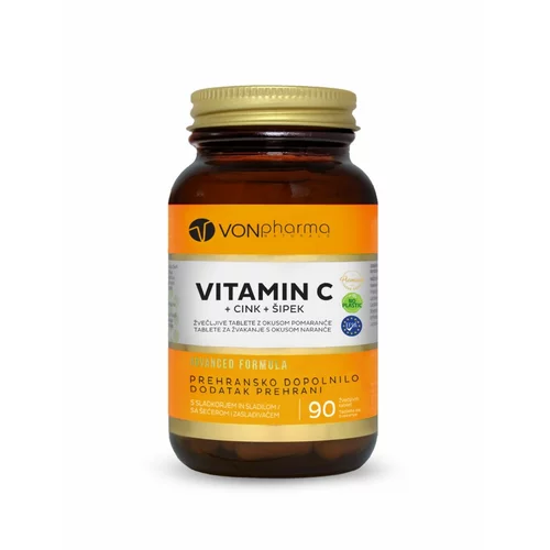  VonPharma Vitamin C + cink + šipek, žvečljive tablete