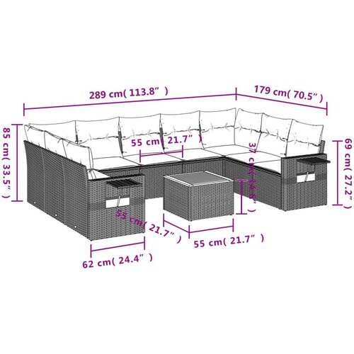 vidaXL 10-dijelni set vrtnih sofa s jastucima bež od poliratana Cijene