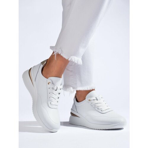 SHELOVET women's leather white wedge sneakers Slike