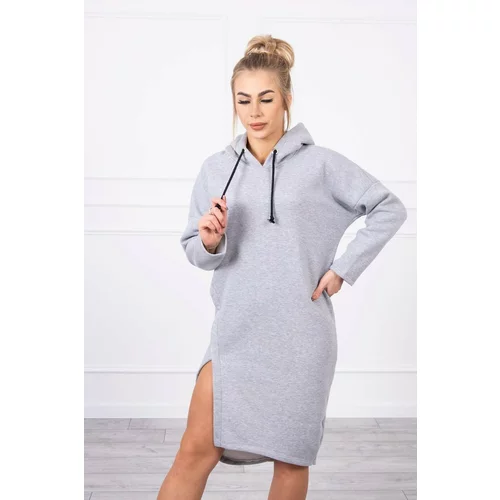Kesi Dress with hood and slit on the side of gray