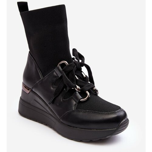 Kesi Women's ankle wedge boots with sock black Heladina Slike