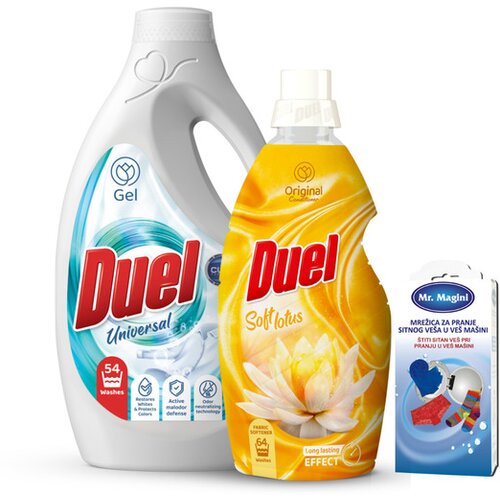Duel tečni deterdžent universal 2.45l + omek&amp;scaron;ivač soft lotus 1.6l + mrežica za ve&amp;scaron; Slike