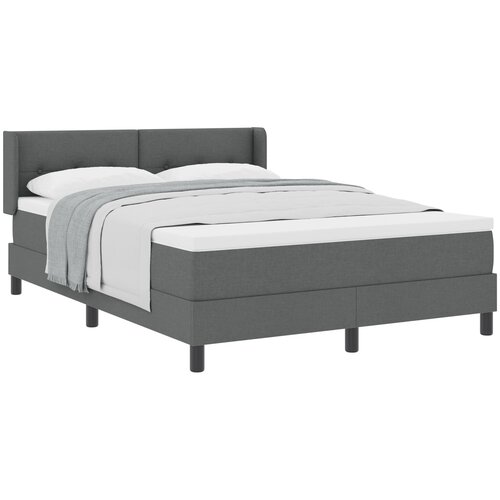 VidaXL Temno siva postelja z vzmetnico 140x200 cm tkanina, vzglavnik z gumbi v temno sivi tkanini 140 cm Slike