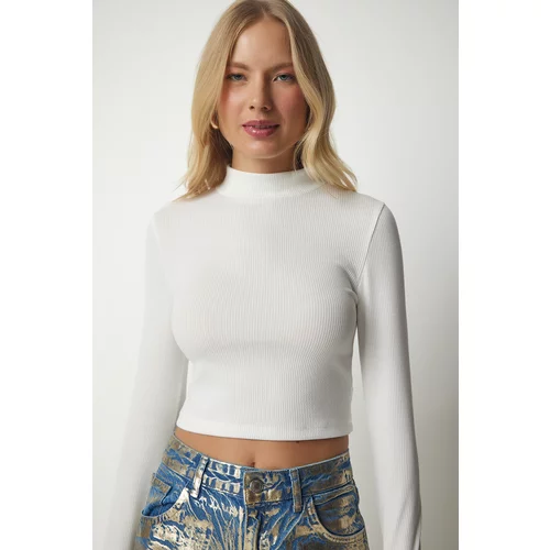 Happiness İstanbul Women's White Standing Collar Corduroy Camisole Crop Top