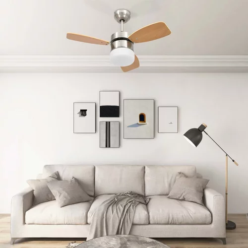 vidaXL stropni ventilator z lučjo in daljincem 76 cm svetlo rjav