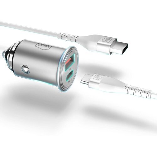 3mk Polnilec za avto Dvojno polnjenje USB C 45W, Srebrna, (5000193247) Cene