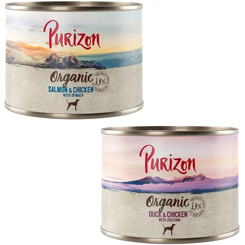 Purizon Organic 6 x 200 g - Mešani paket: 3 x raca in piščanec, 3 x losos in piščanec