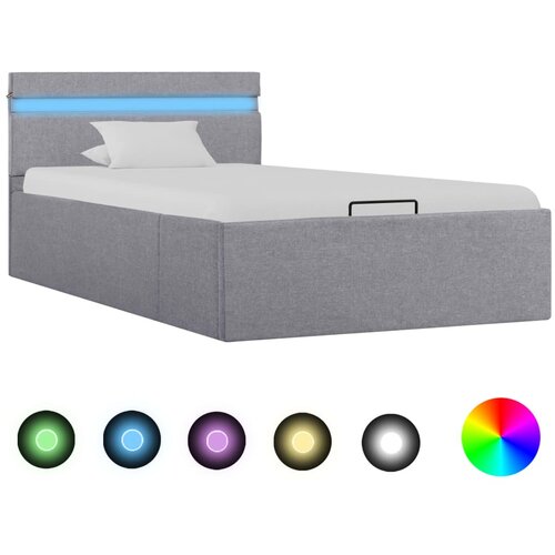 VidaXL Dvižni posteljni okvir LED svetlo sivo blago 100x200 cm Slike