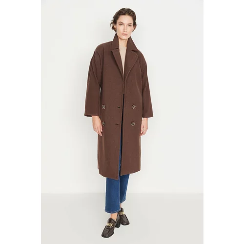 Trendyol Dark Brown Wide Cut Oversize Button Closure Wool Cachet Coat