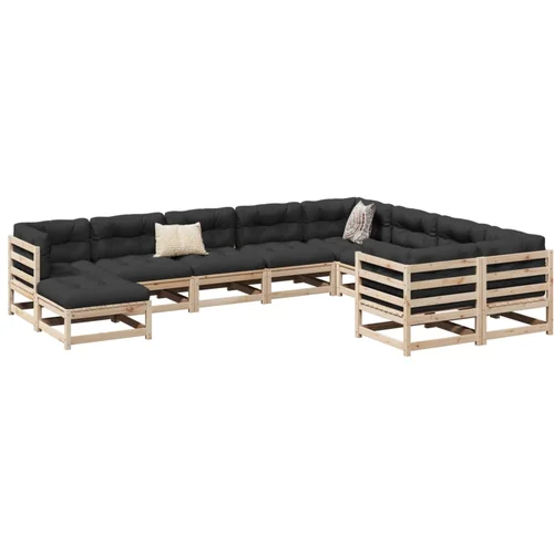 vidaXL 10-dijelni set vrtnih sofa s jastucima od masivne borovine