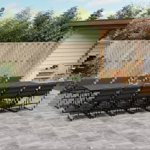 The Living Store Vrtna jedilna garnitura 13-delna z blazinami črn tekstilen - Vrtna Jedilna Garnitura, (21671984) Cene