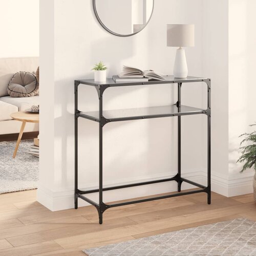 VidaXL Konzolni stol s crnom staklenom povr&amp;scaron;inom 80x35x81 cm čelični Slike