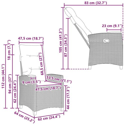  Fotelja za ležanje s pločom za čaj 62 x 64 x 112 cm poliratan - siva i tamnosiva Slike