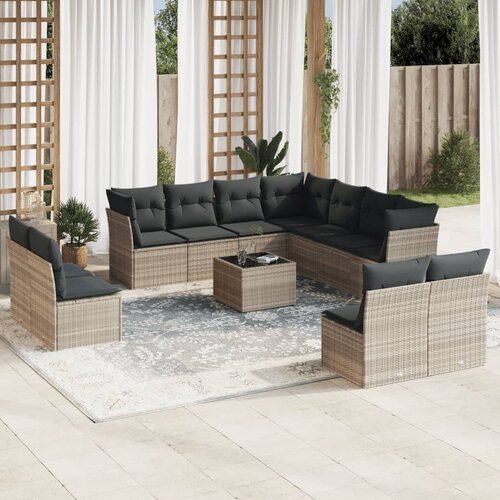 vidaXL 12-dijelni set vrtnih sofa poliratan s jastucima svijetlosivi Cijene