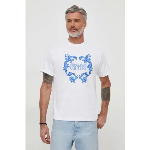 Versace Jeans Couture Pamučna majica za muškarce, boja: bijela, s tiskom