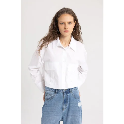 Defacto Crop Basic Poplin Long Sleeve Shirt