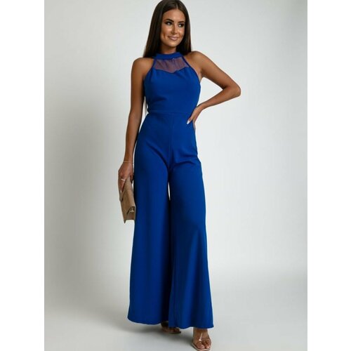 Fasardi Cornflower blue jumpsuit with stand-up collar with stand-up collar Slike