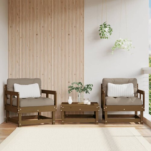 The Living Store Vrtni stol z blazinami 2 kosa medeno rjav trdna borovina - Vrtni Stol, (21437885) Slike