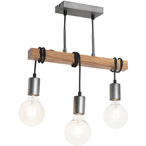 QAZQA Industrijska viseča svetilka iz lesa z jeklom 3 -light - Gallow